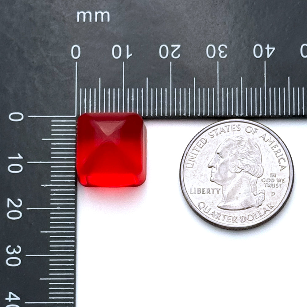 A 2 mL Rounded Top Square Gummy Mold by Vector Molds (184 cavities, Universal Depositor) is shown beside a US quarter and millimeter ruler for scale, highlighting its precision for food-grade silicone molds.