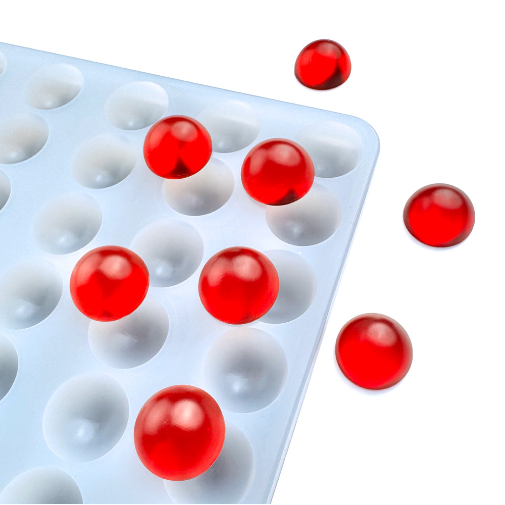 Food-grade 3 mL round bonbon gummy mold – precision silicone mold for chocolates, supplements, and depositor machines in high-volume edible production.