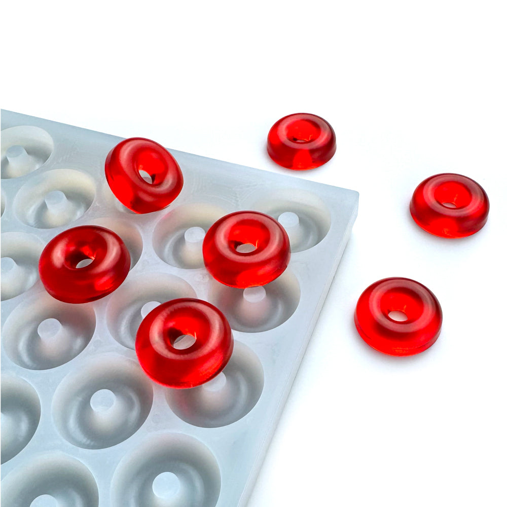 3ml Peach Ring silicone mold – food grade candy mold designed for gummy production and chocolate making. Perfect for flood & scrape.