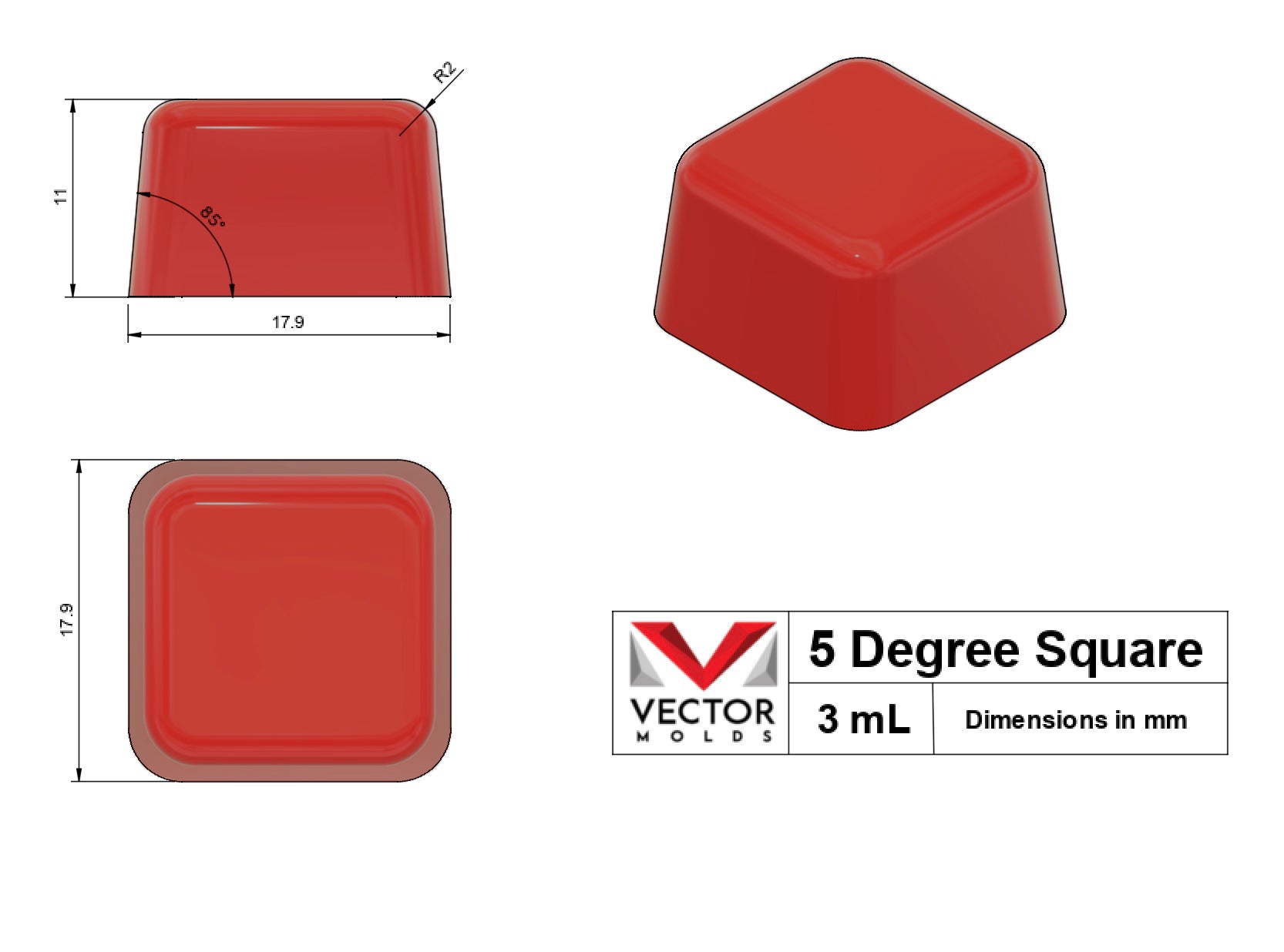 3 mL Square Gummy Mold - Sharp Half Sheet - 266 Cavities