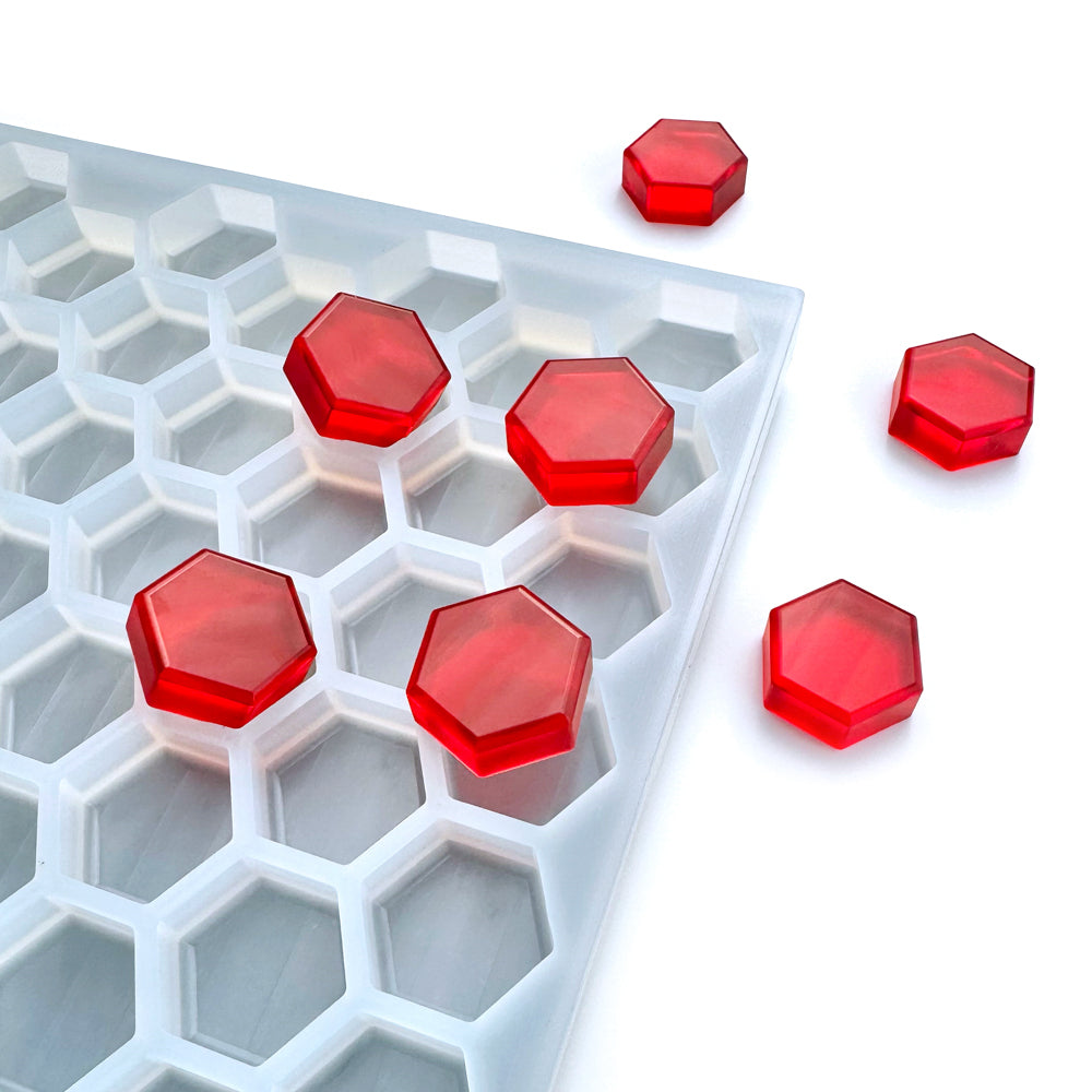 4ml Hexagon silicone mold – food grade, sharp-edged mold for half sheet trays. Ideal for gummy production, candy molding, and supplement batches. Compatible with universal depositors.