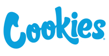 The word "Cookies" is written in bold, blue, playful cursive letters on a white background.