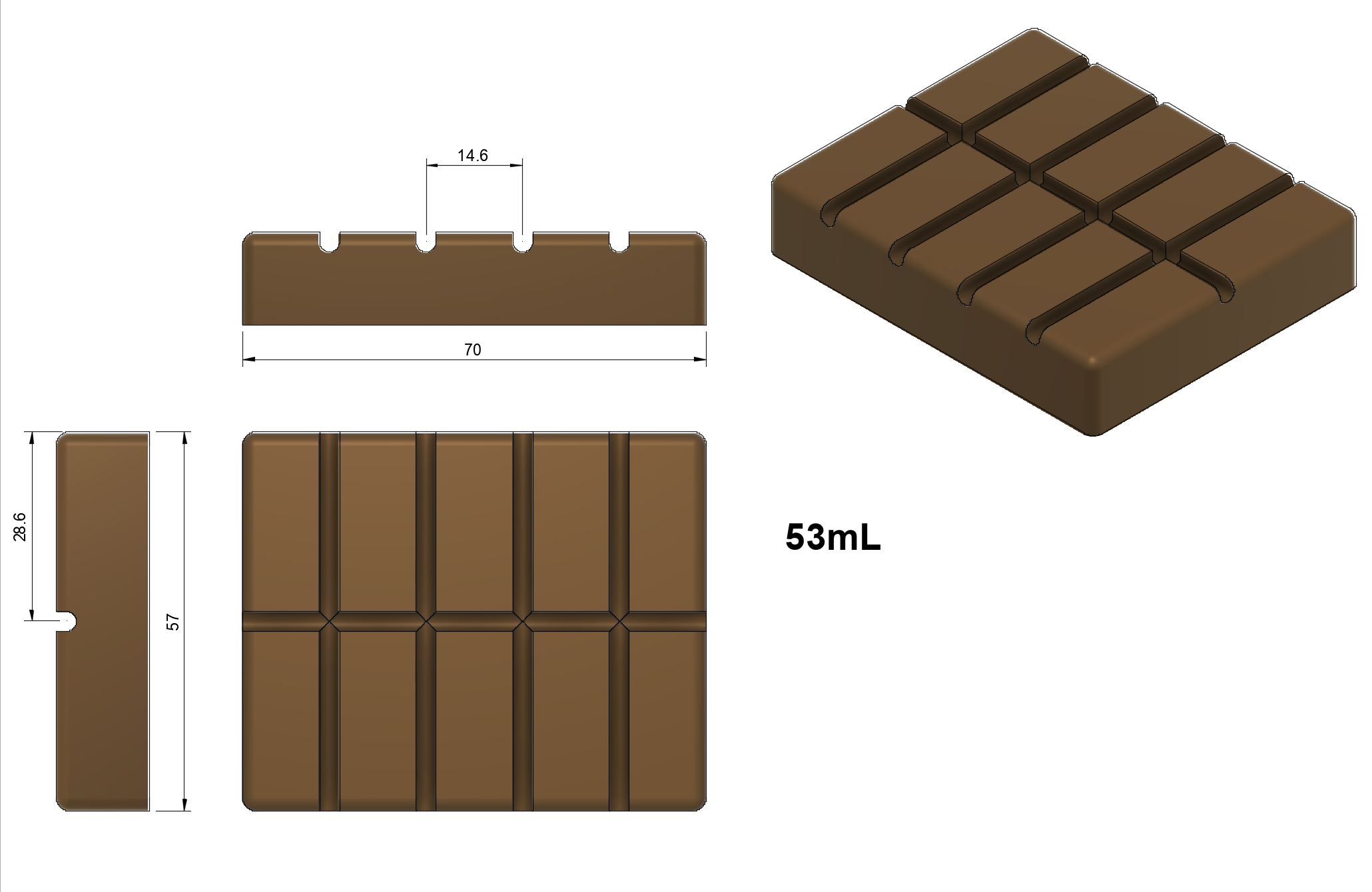 53 mL Multidose Chocolate Bar Mold - Half Sheet - 24 Cavities