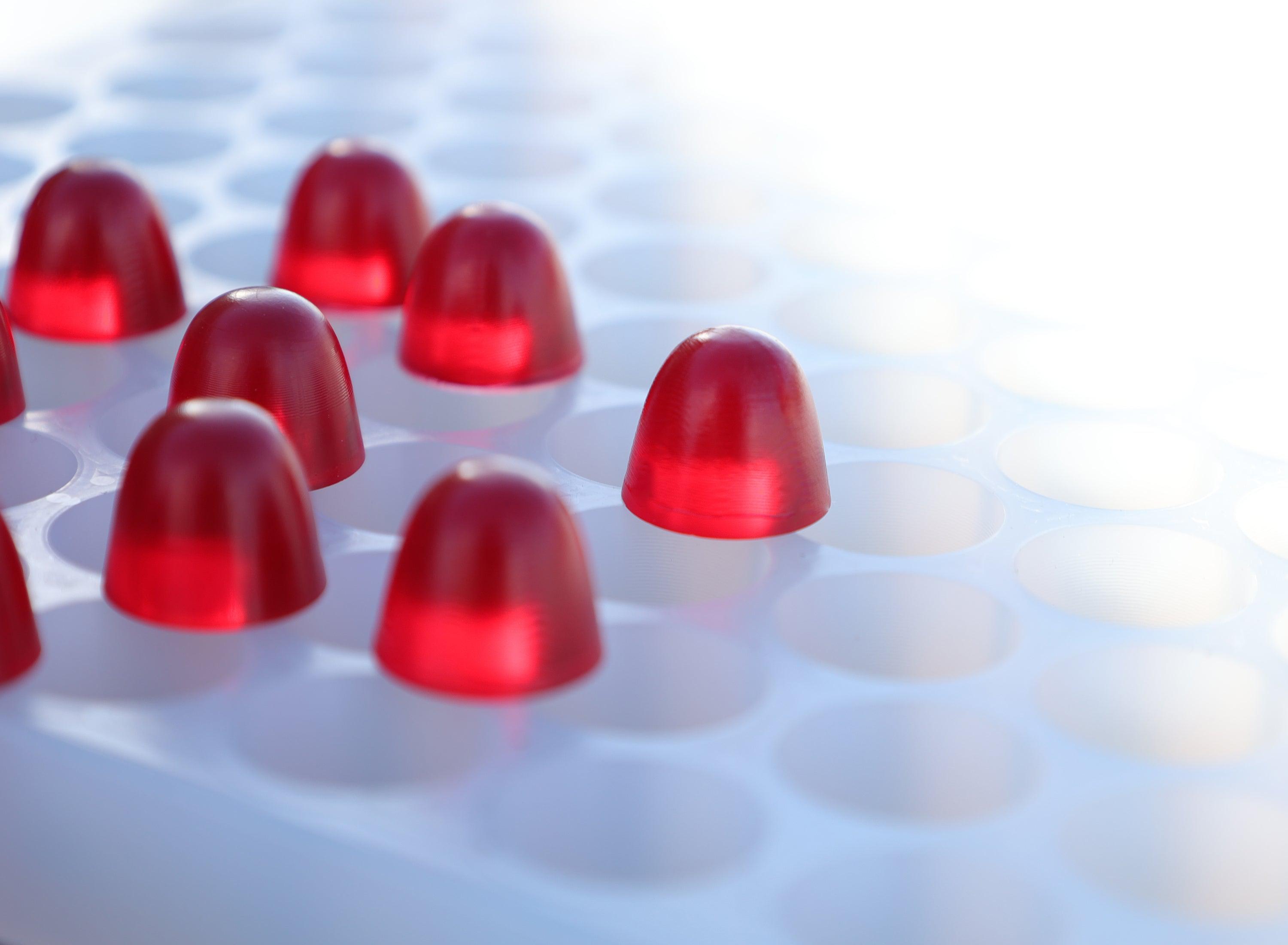 Close-up of 3ml Gum Drop gums showcasing the shape and cavity of the silicone mold