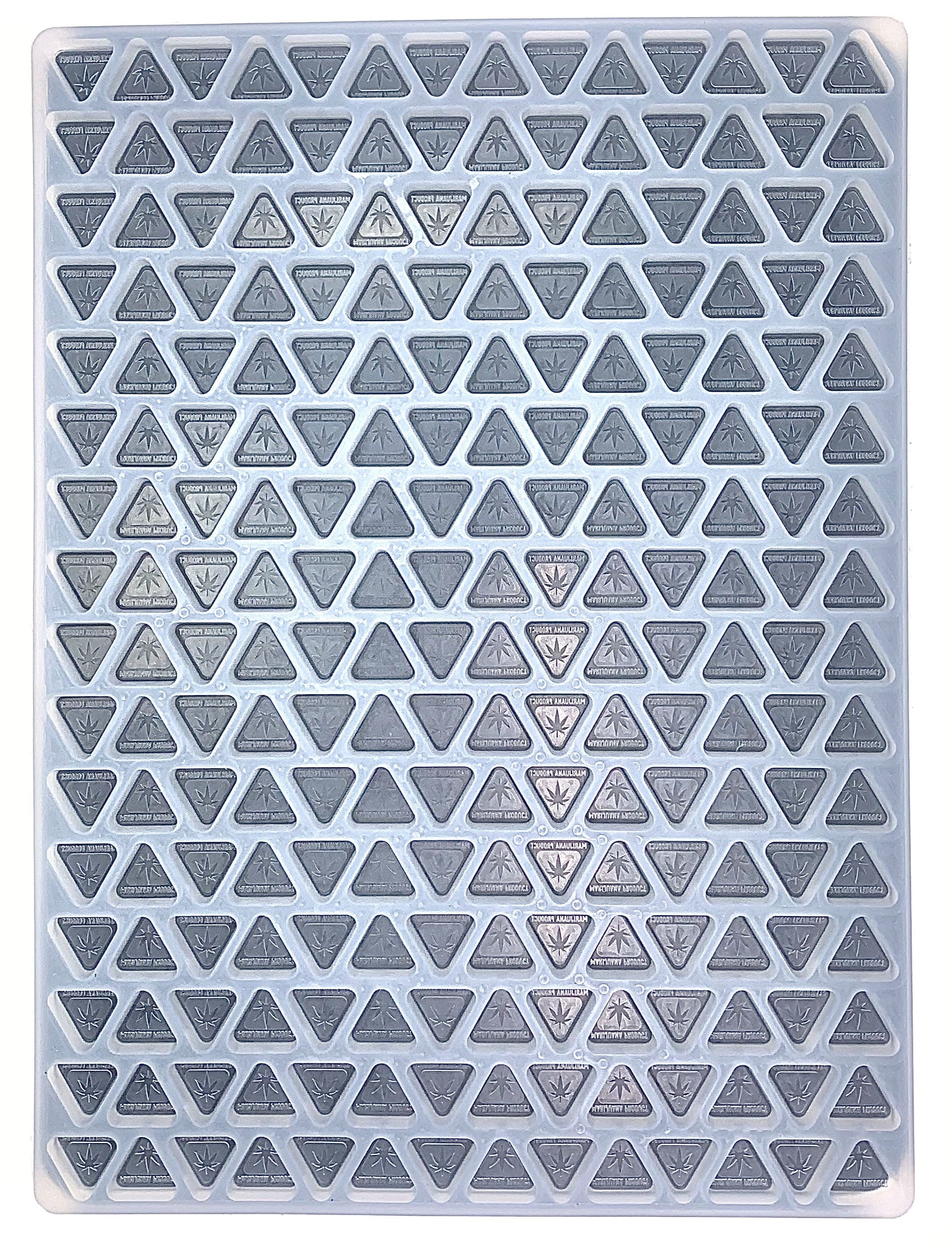 3ml Michigan state compliance triangle half sheet pan gummy mold. Accurate food grade silicone gummy molds for precise dosing. 224 cavities per mold