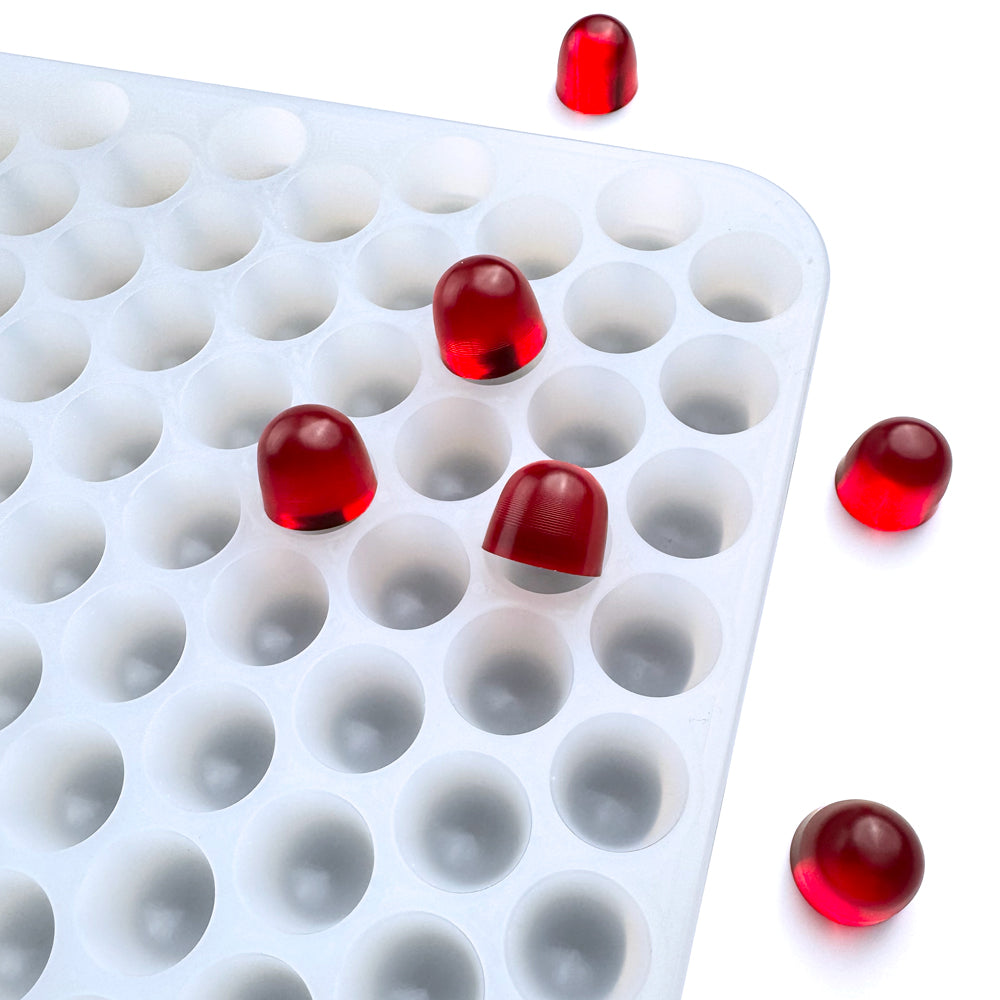 3mL gum drop mold made from food-grade silicone, featuring a half-sheet layout with uniform, rounded cavities for efficient gummy production. 