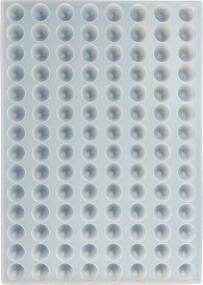 The Vector Molds 4 mL Bon Bon Gummy Mold features 112 half-sphere cavities, arranged like a lab microplate with twelve rows and eight columns, and is designed for universal depositor use in professional candy making.