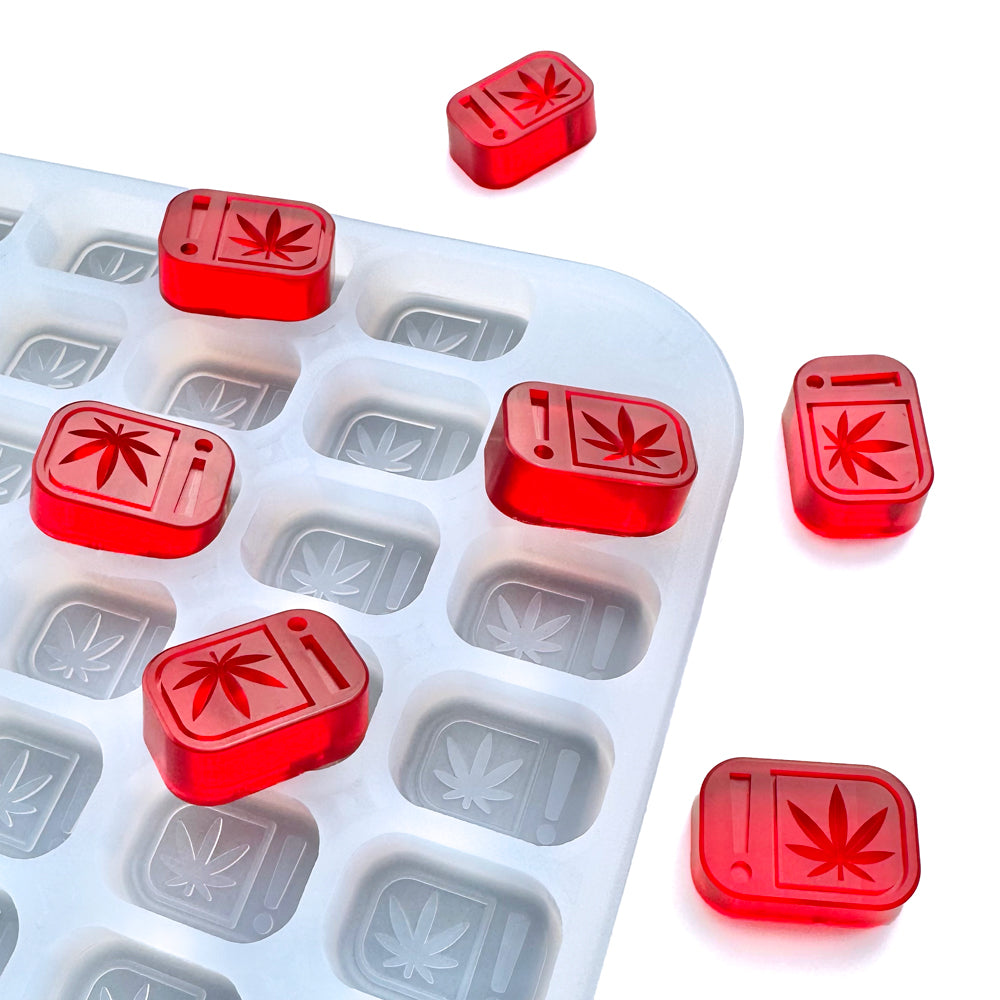 4 mL Oklahoma and Oregon State Compliance symbol Rounded Brick Silicone Mold. Perfect for hand pouring or flood and scrape gummy manufacturing. Precision made for precise dosing. Food grade and oven/dishwasher safe molds.