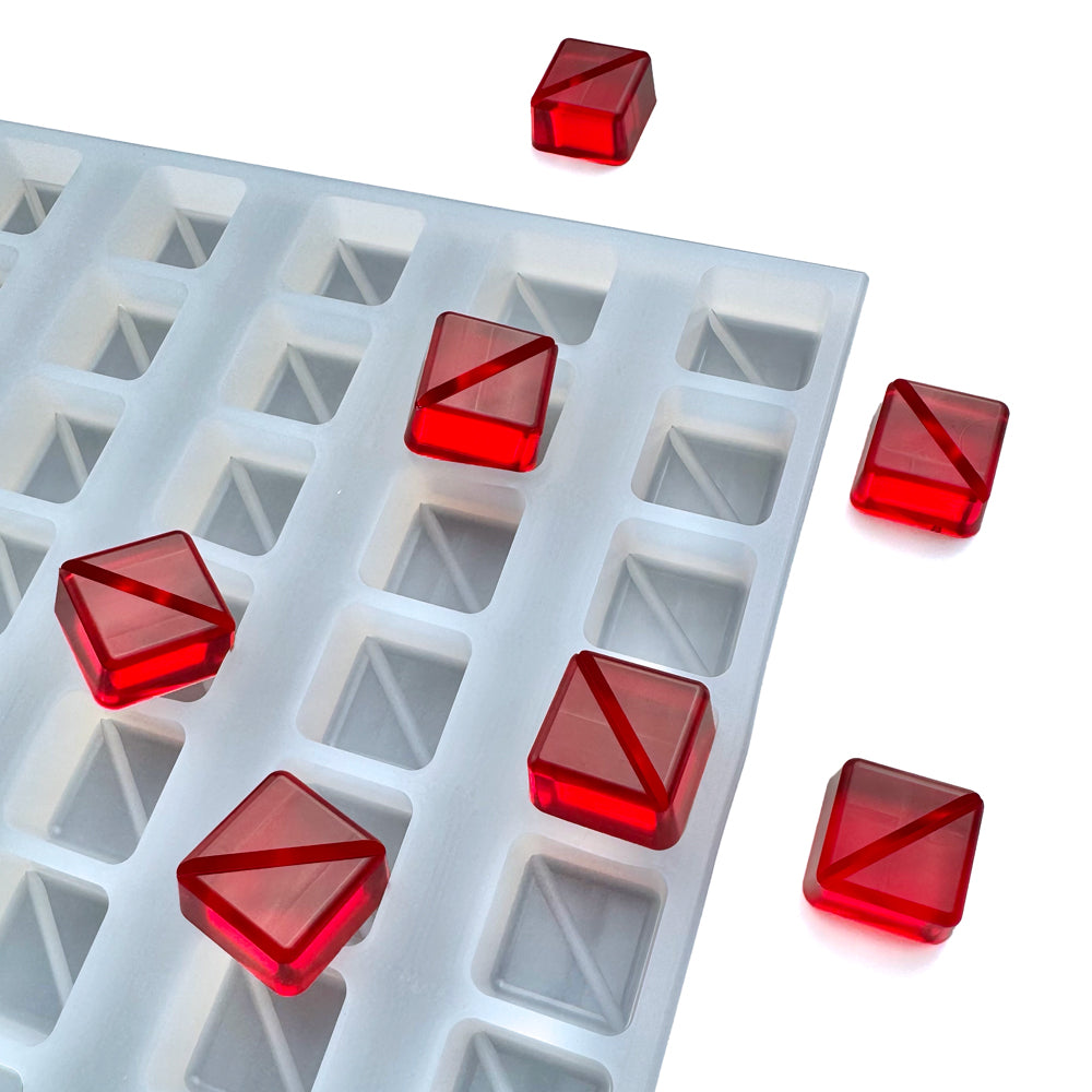 Food-grade silicone gummy mold, 4ml square breaker design, 2ml per piece, shown with red gummies and compatible with universal depositor machines.