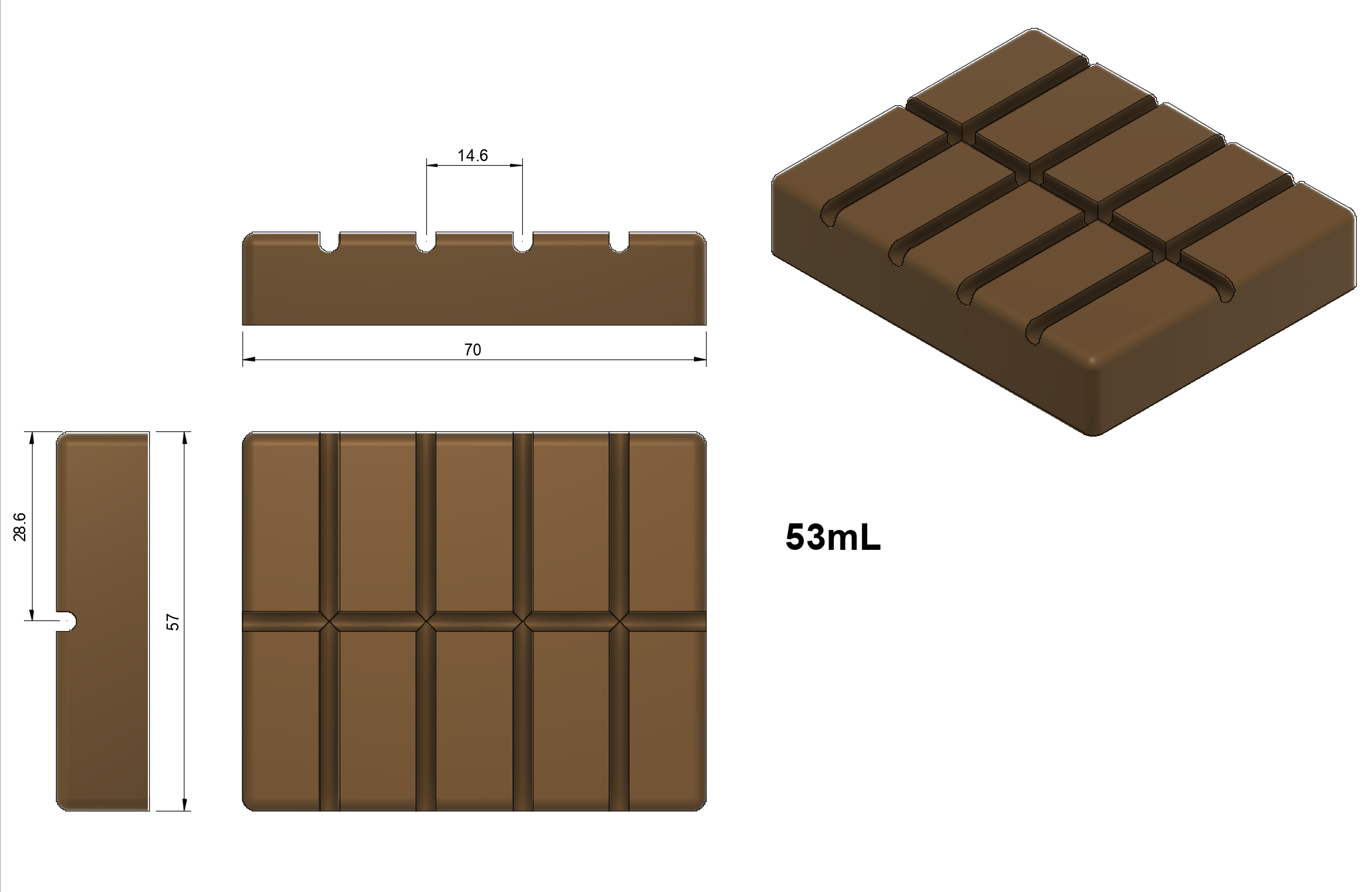 53 mL Multidose Chocolate Bar Mold - Breaker - Universal Depositor - 60 Cavities