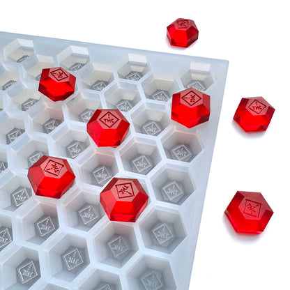Professional gummy candy molds featuring a high-density honeycomb layout for the Colorado, Ohio, New Mexico & Florida Hexagon Gem Regulatory symbol gummy mold, demonstrating flawless beveled compliance prototype outputs. Crafted from Platinum Silicone Molds, these versatile custom gummy molds by Vector Molds are compatible for flood and scrape production lines. Compatible with Hand Pour Production