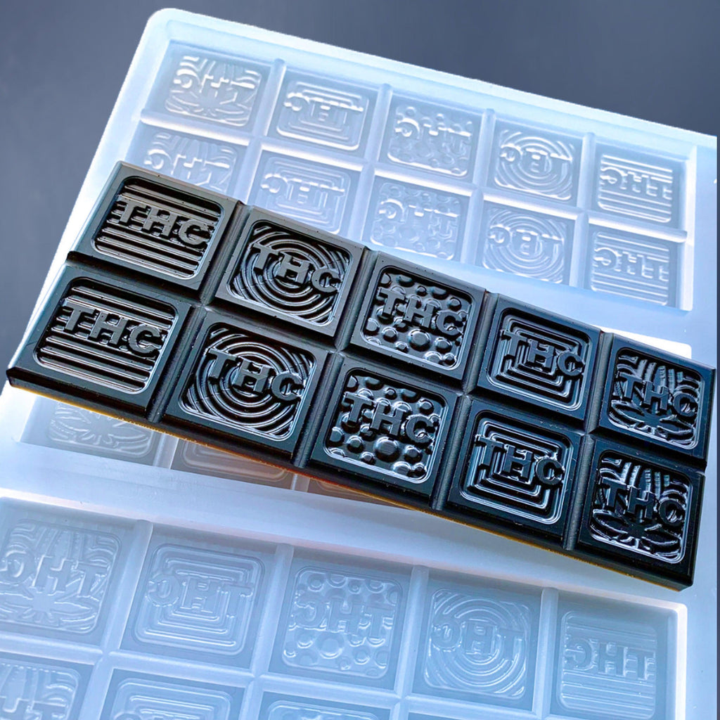 40 mL Chocolate Bar Mold -  Trippy THC Pieces - Quarter Sheet Mold - 6 Chocolate Bar Cavities