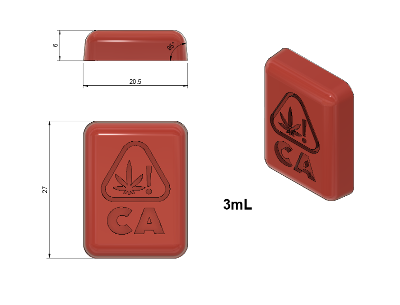3 mL California State THC Logo Mold - Rectangle Shaped - Universal  Depositor - 136 Cavities