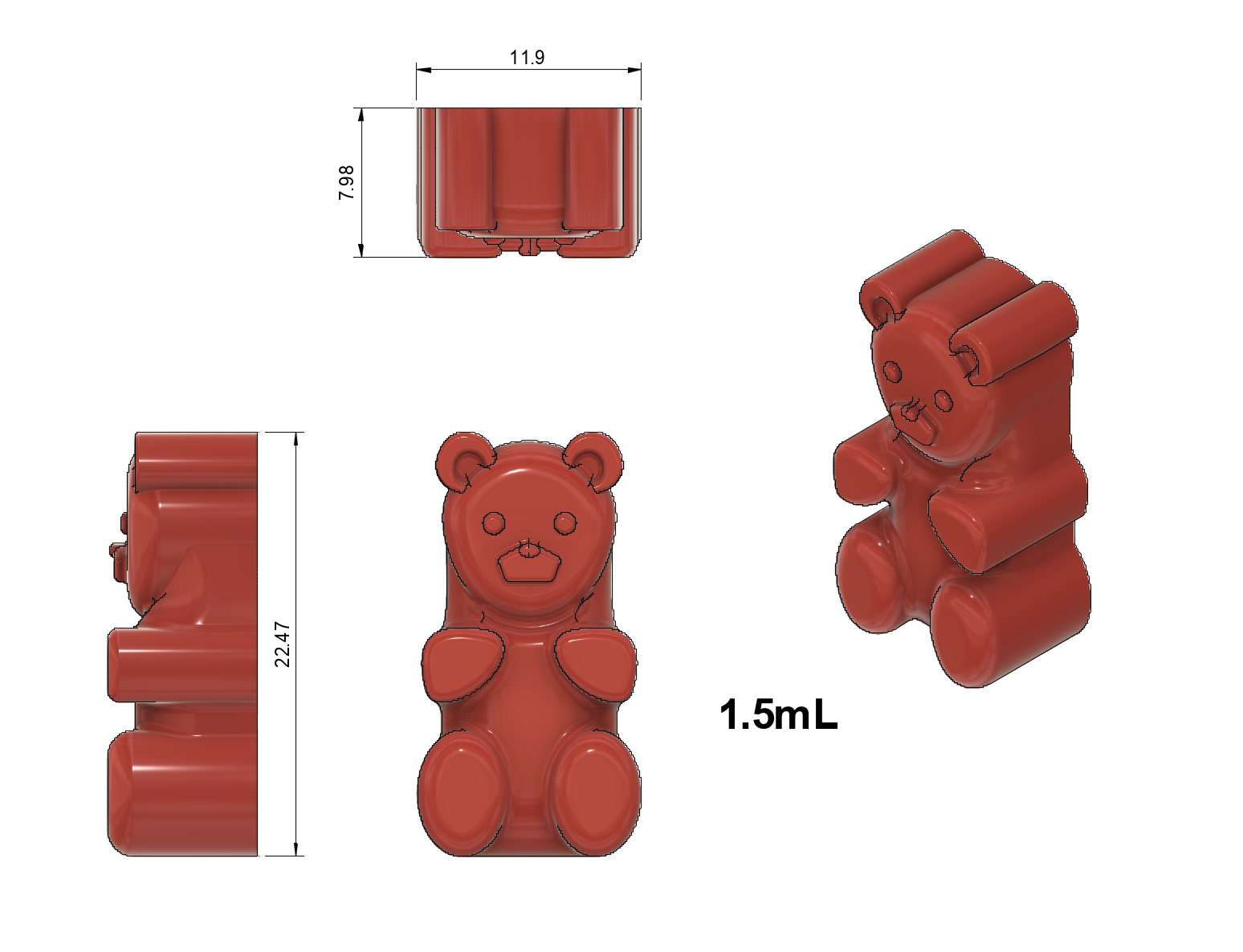 rendering of gummy bear size