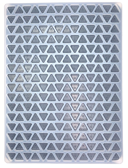 3ml Michigan state compliance triangle half sheet pan gummy mold. Accurate food grade silicone gummy molds for precise dosing. 224 cavities per mold