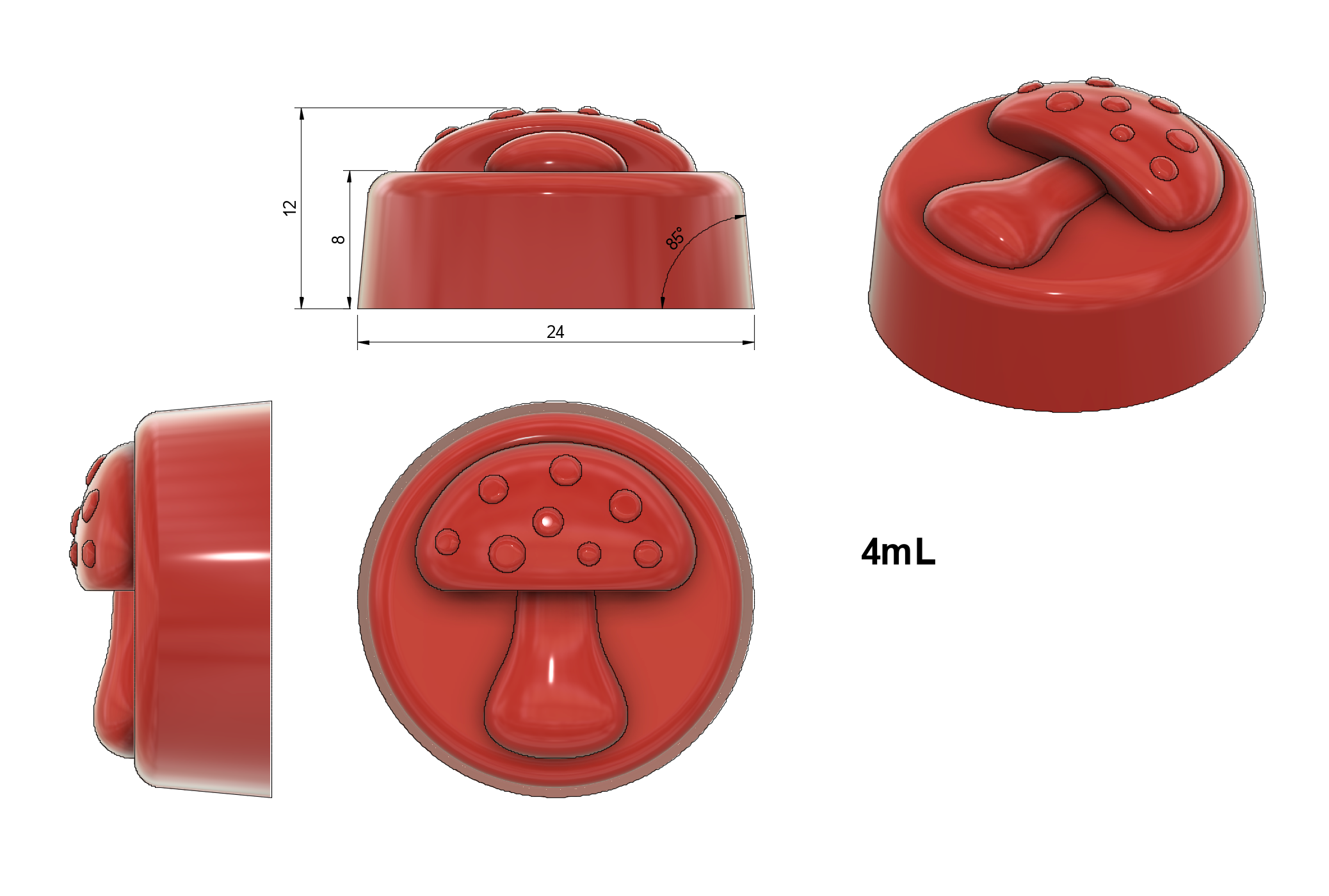 4mL mushroom silicone mold designed for gummy or chocolate creations.