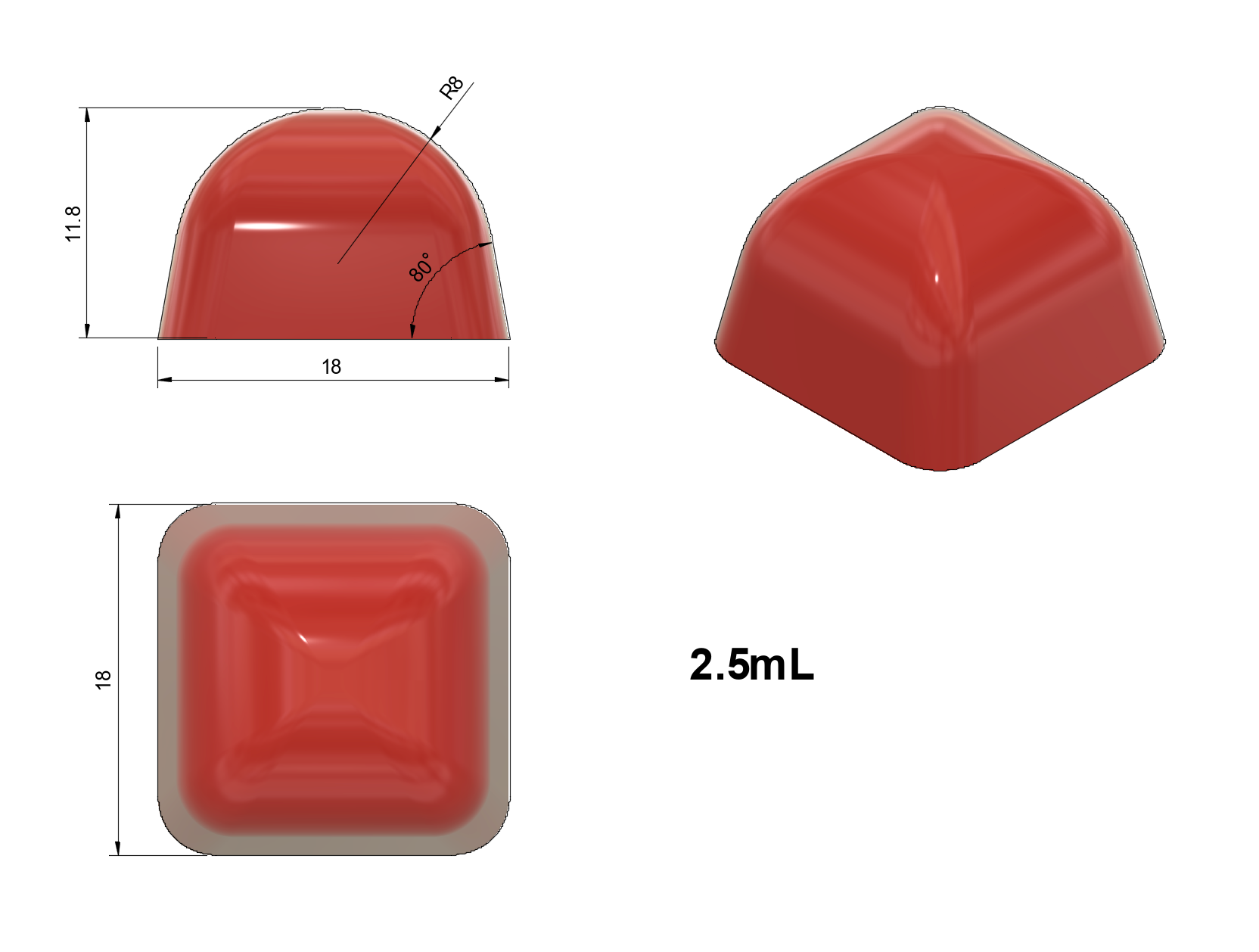 2.5 mL Rounded Top Square Mold - Baker Perkins Depositor - 198 Cavities
