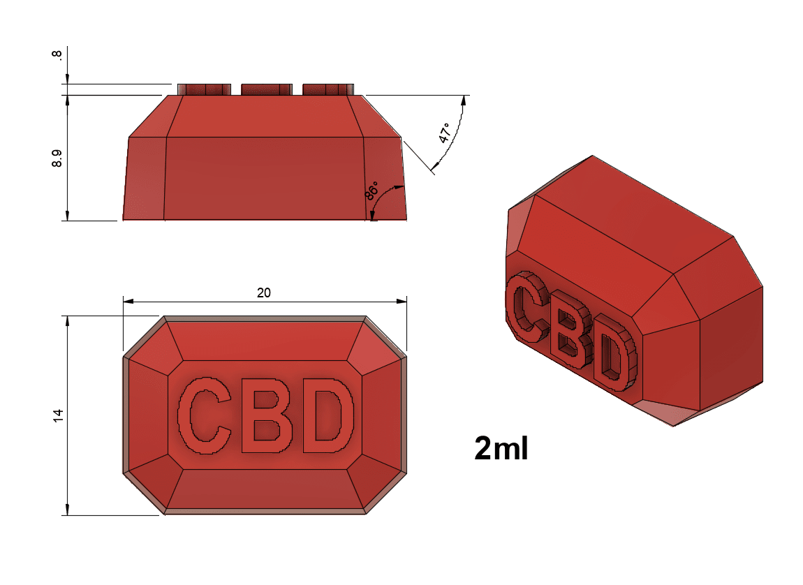 CBD Gummy Mold - 2ml - Rectangular Gem Shape rendering
