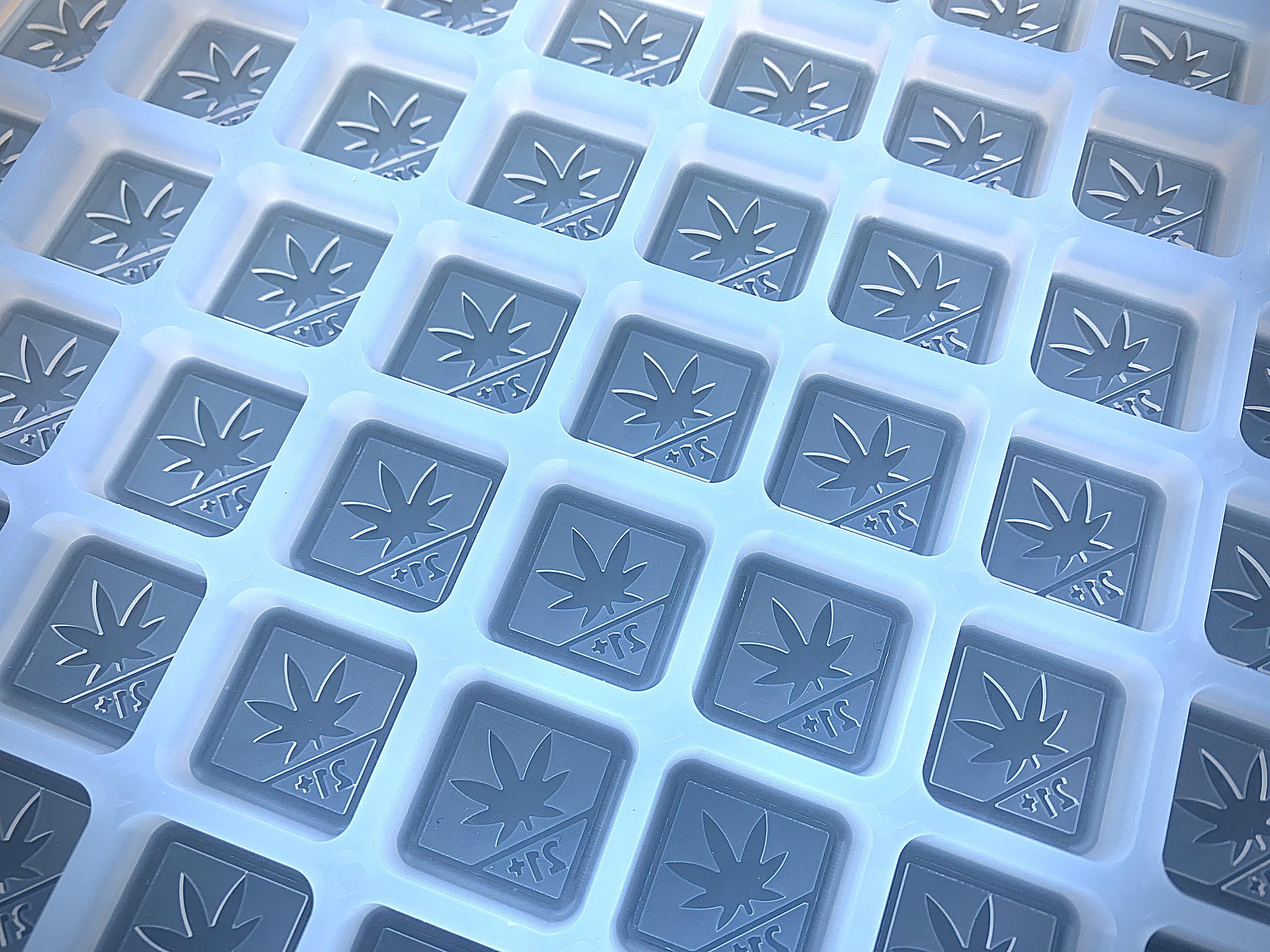 Washington state thc silicone gummy mold embossed with 21+ and pot leaf