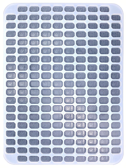 overhead view of 4 mL Oklahoma and Oregon State Compliance symbol Rounded Brick Silicone Mold. Perfect for hand pouring or flood and scrape gummy manufacturing. Precision made for precise dosing. Food grade and oven/dishwasher safe molds.